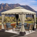 10 Ft. W x 12 Ft. D Soft Roof Gazebos Steel Patio Gazebo