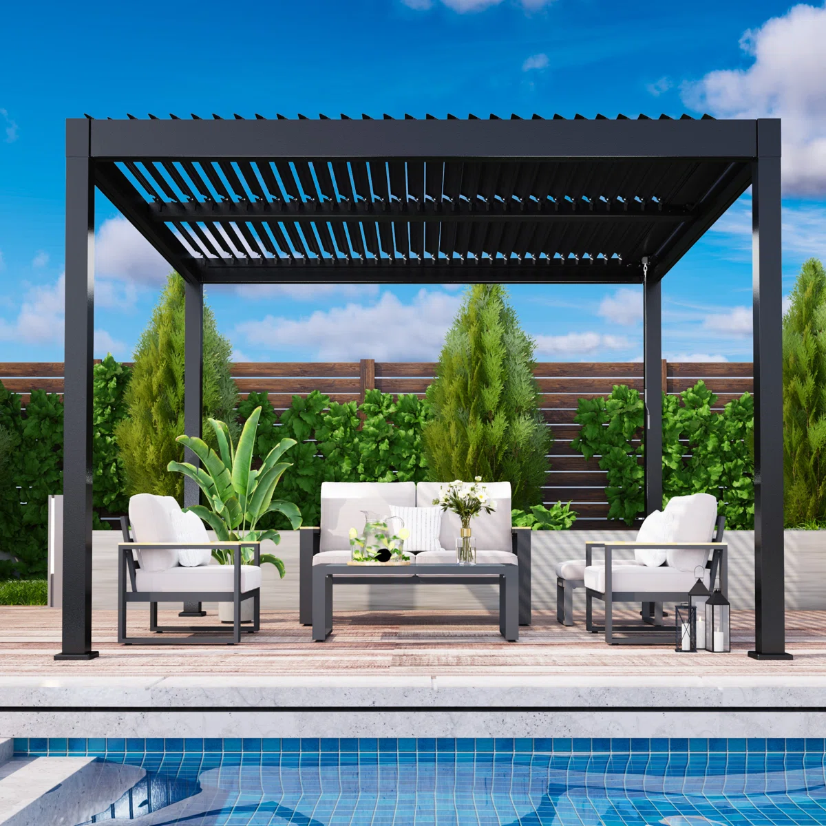 All+Weather+Pergola+With+Curtains+&+Netting,+Dark+Gray-116447910