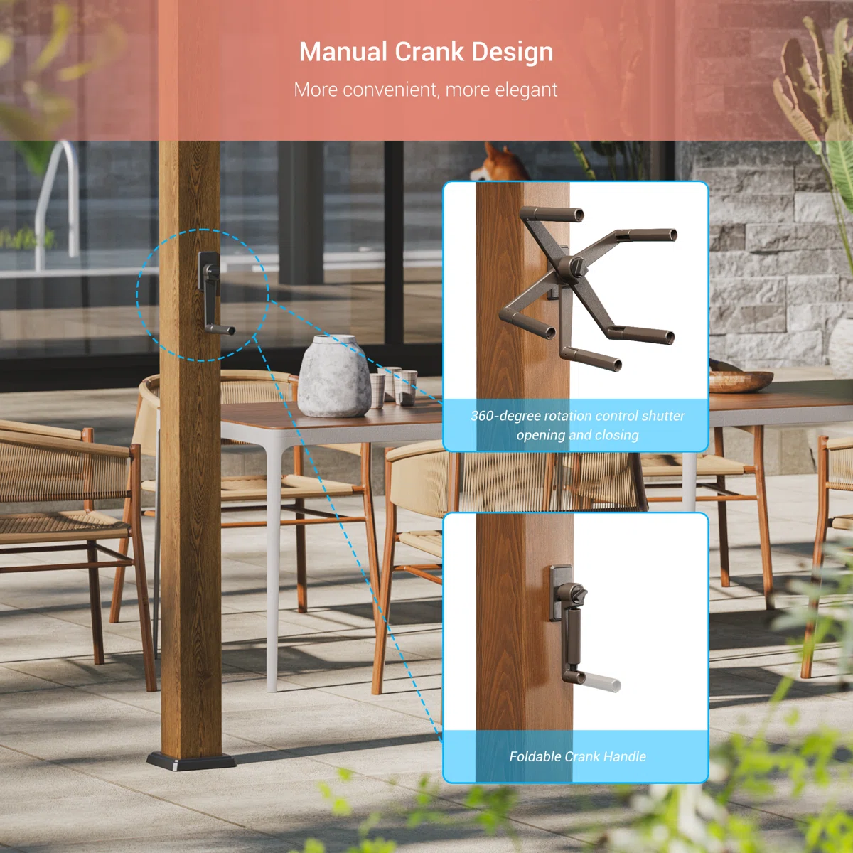 Aluminum Pergola with Adjustable Louvers for Outdoor with Rainproof Canopy - Image 4